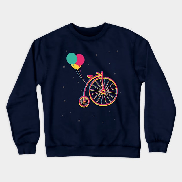 Vintage Flying Bike on Space Crewneck Sweatshirt by Dellan